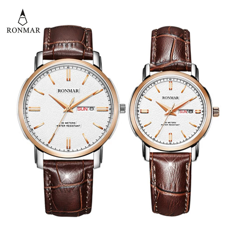 

Couple Watch RONMAR Top Brnad Luxury Lovers' Quartz Watch Women Men Leather Strap Luxury Watch Fashion Watches Relogio Masculino