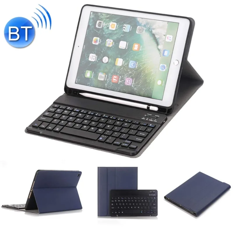 Blue Keyboard Съемная Bluetooth клавиатура+ горизонтальный Флип кожаный чехол с держателем и карандашом держатель для iPad Pro 9,7 дюйма, Air, Air 2 - Цвет: Blue Keyboard