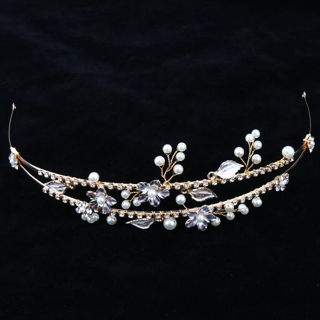 Fashion Crystal Diamante Maple Leaf Tiara Double Row Headband Hairband Wedding Crown