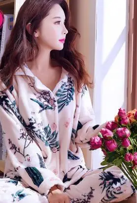 StyleA Пижама женская уплотненная фланель пижама костюм домашняя одежда девочка коралловый флис осень зима длинный рукав Милая Ночная рубашка H5631 - Цвет: StyleA
