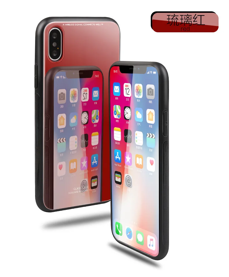 Закаленное стекло чехол для iPhone 7 8 6 6s Plus высококачественная прозрачная Мягкая силиконовая стеклянная крышка для iPhone 11 Pro X XR XS Max чехлы - Цвет: Красный