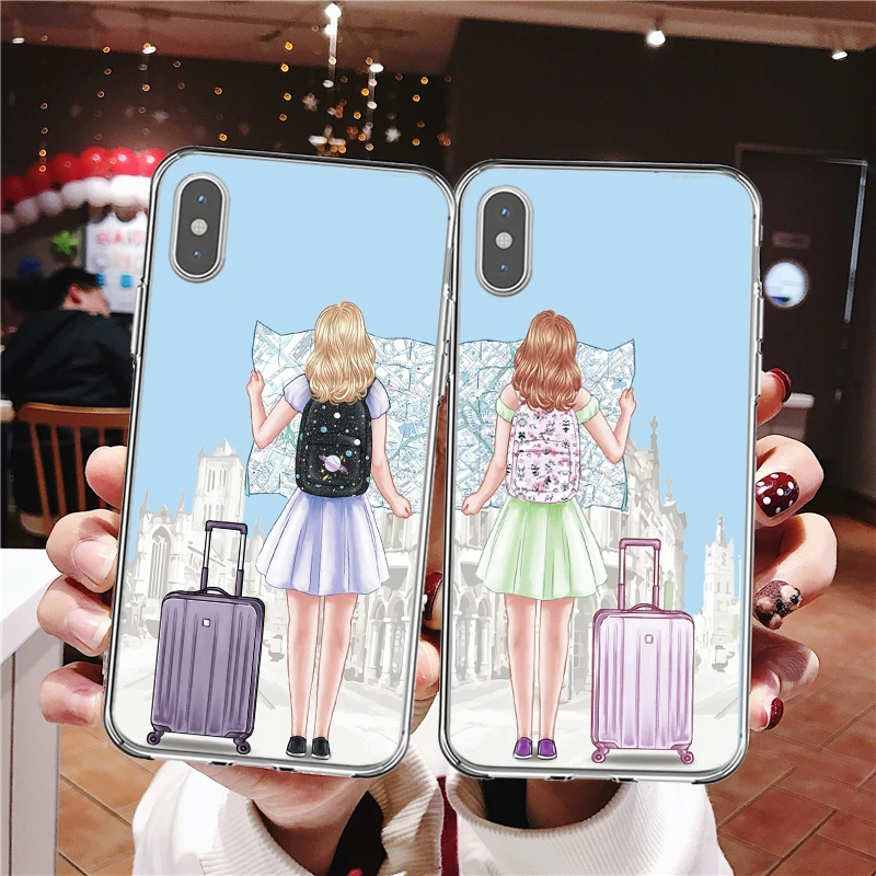 

Soft Silicone Phone Cases Cover For iPhone 7 6 6S 8 Plus X XR XS MAX 5S SE 5 Travel Girls Bff Best Friends Forever Coque