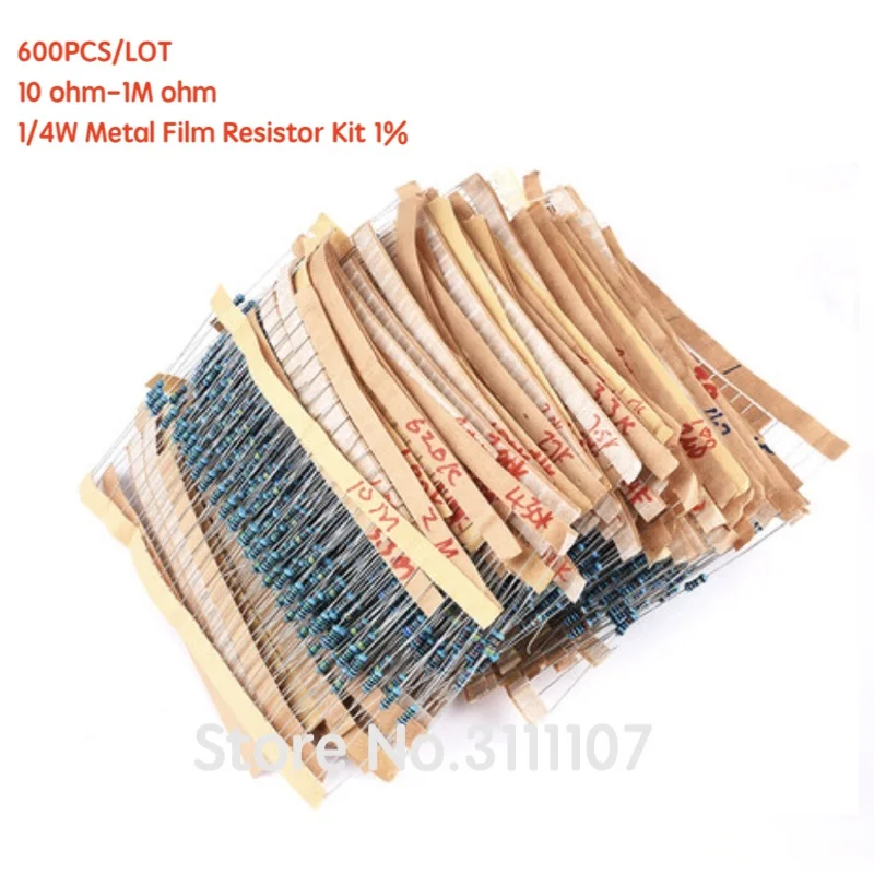 600PCS/LOT 1/4W  1%   Metal Film Resistor pack resistor assorted Kit Set 30 Kinds*20pcs=600pcs