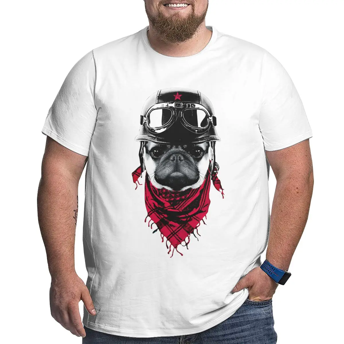 Футболка мужская с рисунком мопса 100% хлопок круглым вырезом | Мужская одежда