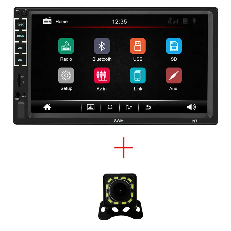 N7 2 Din автомагнитола " HD плеер MP5 сенсорный экран цифровой дисплей Bluetooth Мультимедиа USB 2din Авторадио автомобильный резервный монитор - Цвет: with 12 led camera