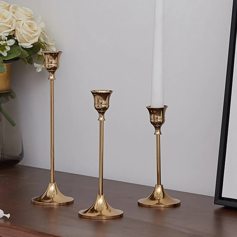 New-3Pcs Candle Holders Gold Candlesticks Wedding Decoration Bar Party Living Room Home Decor Candlestick Candlelight Dinner Can