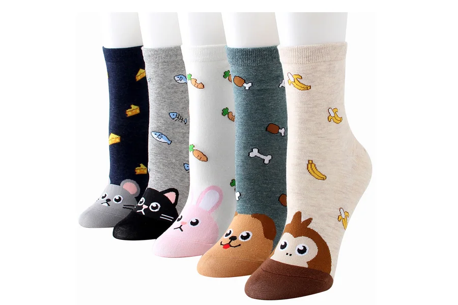Забавные женские Носки с рисунком животных; повседневные хлопковые короткие носки с милым рисунком обезьяны, собаки, кошки, рыбы, кости, морковки, банана; 1 упаковка