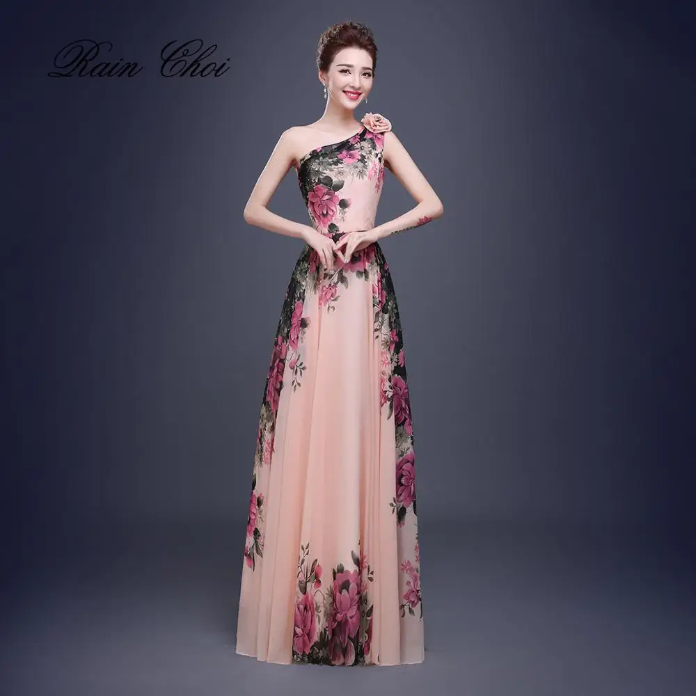 Chiffon Evening Dress Party Gown Floral Printed Short Evening Dress 2022 Robe De Soiree pink ball gown Evening Dresses