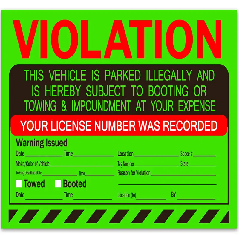 

Violation No Parking Stickers Towing Sticker, 7.5'' x 5.5'' Violation Vehicle is Parked Illegally and is Hereby Need Booting