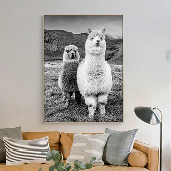 

Nordic Style Alpaca Posters and Prints Black and White Animal Canvas Painting Wall Art Picture for Room Home Decoration Cuadros