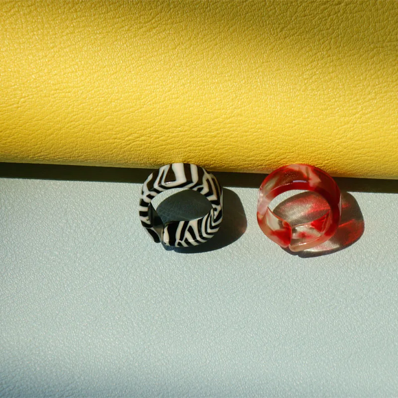 Finger Ring Adjustable Rings Vintage Transparent Zebra Stripes Pattern Acrylic Resin Round Rings For Women