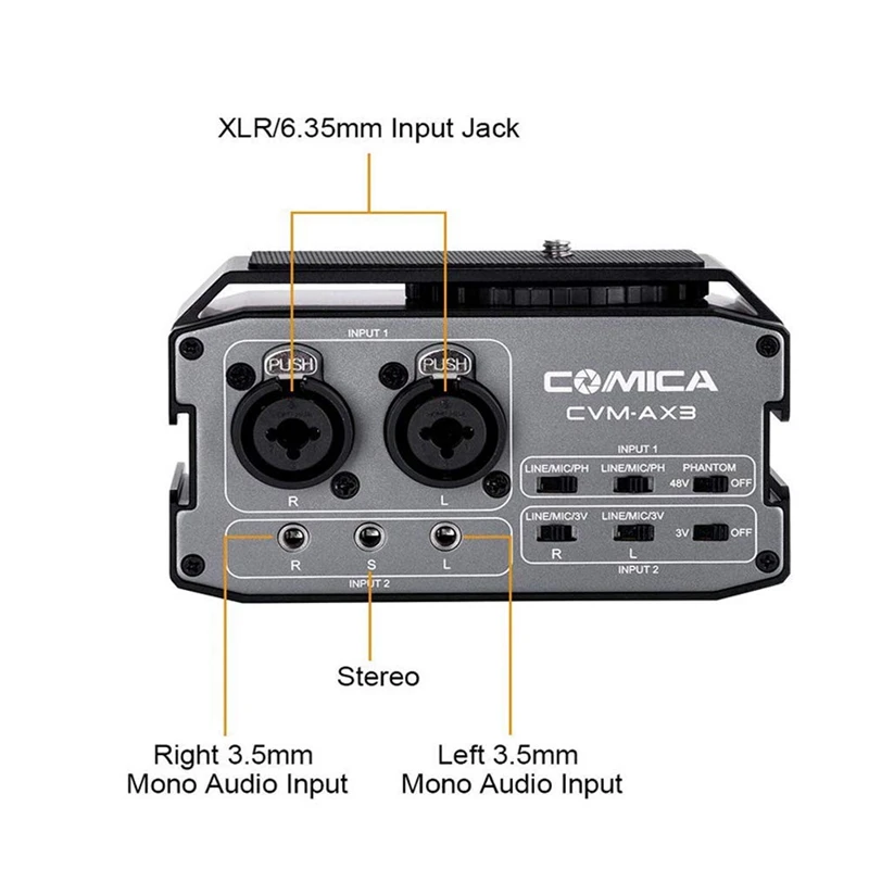 Comica Cvm-Ax3 Xlr аудио адаптер смесителя предусилитель двойной Xlr/3,5 мм/6,35 мм порт микшер для Canon Nikon Dslr камеры видеокамеры