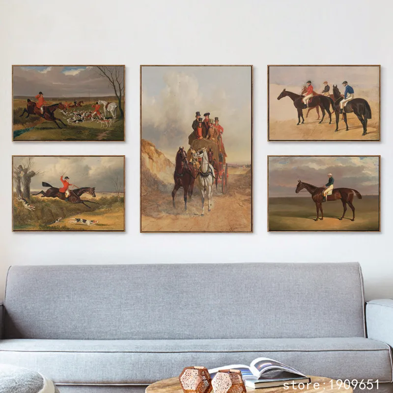 no frame classical palace figures riding horse hunting hounds canvas printings oil painting printed on cotton decoration picture | Дом и сад