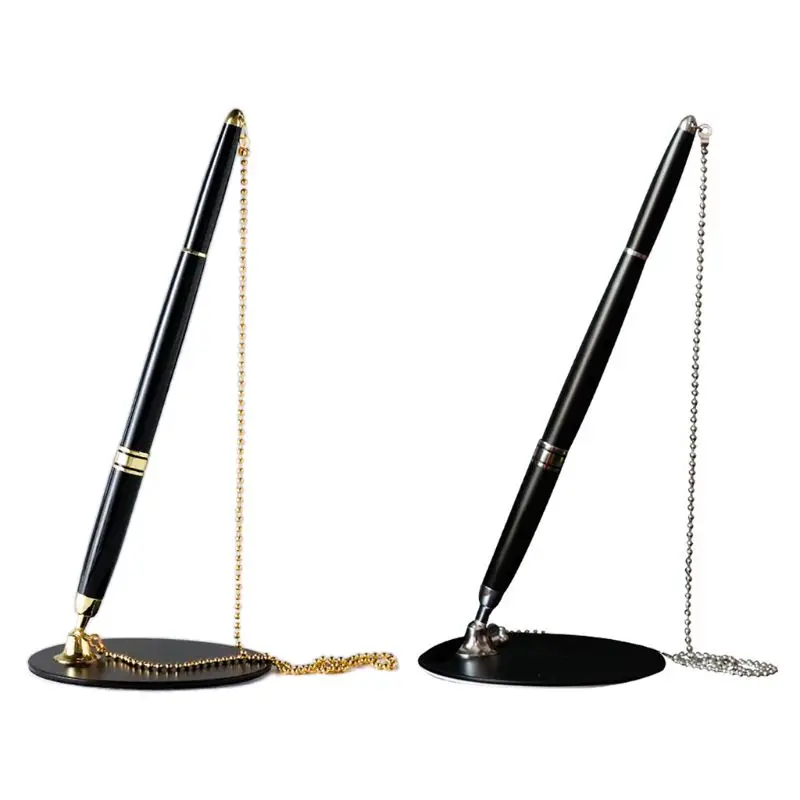 

Classic Metal Ballpoint Pen Secure Chain Attached Base Stand Desk Office Counter Signature Pens Stationery Gift
