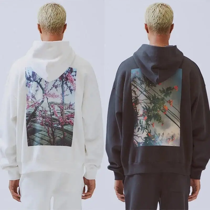 

INS High Street ESSENTIALS Duplex Autumn/Winter Hoodie FOG Season Seven Loose Flower Photo Hoodie Men and Women