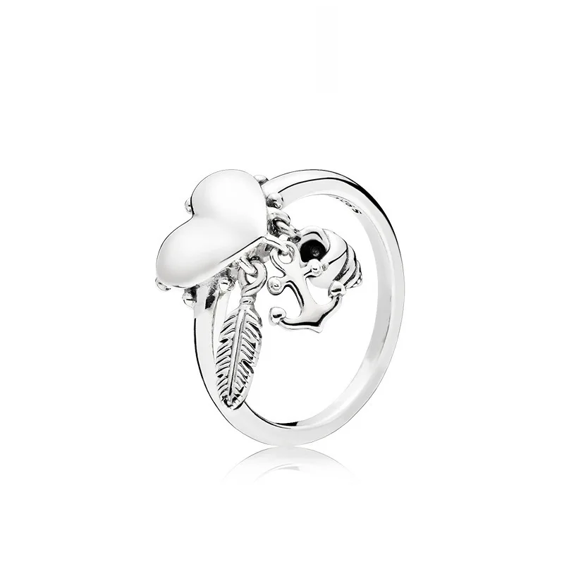 Original S925 Sterling Silver Signature Logo heart Ring Spiritual Symbols couples Love Europe Rings For Women Jewelry Party Gift | Украшения