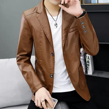 

HOO 2020 new men's casual clothes Pitsea Twill PU handsome young fashion Slim solid color stitching clothes Pitsea