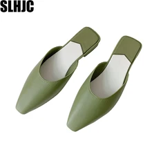 SLHJC/женские шлепанцы с квадратным носком; сезон лето-осень; модные босоножки на плоской подошве ярких цветов; прозрачные шлепанцы; пляжная обувь для отдыха