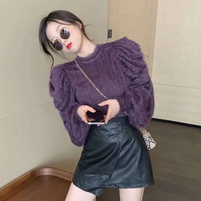 JuneLove Short Puff Long Sleeve Palace Style Sweater Vintage Warm Soft Winter Bottom Knitted Jumper New Pull Femme Pullovers | Женская