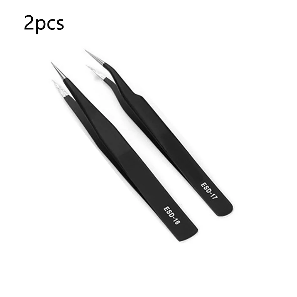 2pcs 9 шт. антистатические ESD пинцеты из нержавеющей стали набор инструментов для технического обслуживания промышленные прецизионные изогнутые прямые пинцеты Инструменты для ремонта - Тип головки пинцета: 2pcs