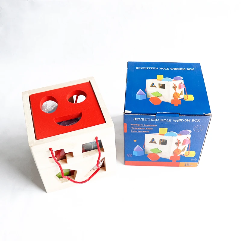 

17 Holes Intelligence Baby Blocks Match Shape Learning Educational Toys Bricks Wooden Shape Sorter Cube Building Blocks