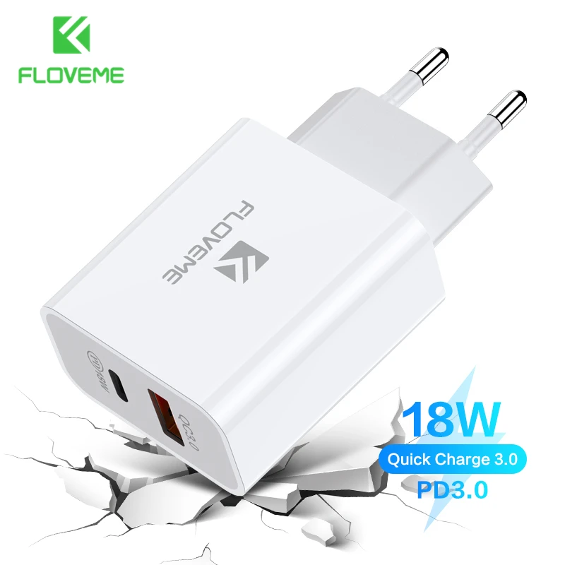 FLOVEME Quick Charge 3 0 USB зарядное устройство 18 Вт PD Быстрая зарядка мобильный телефон для