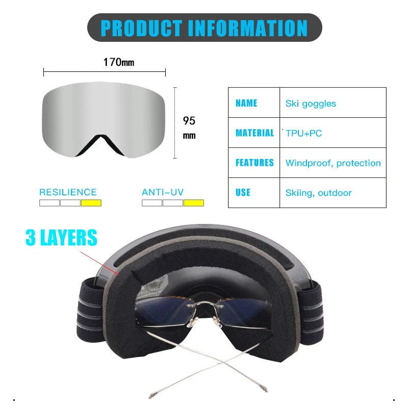 Новые цилиндрические лыжные очки двухслойные противотуманные магнитные лыжные очки снегозащитные очки для альпинизма для мужчин и женщин
