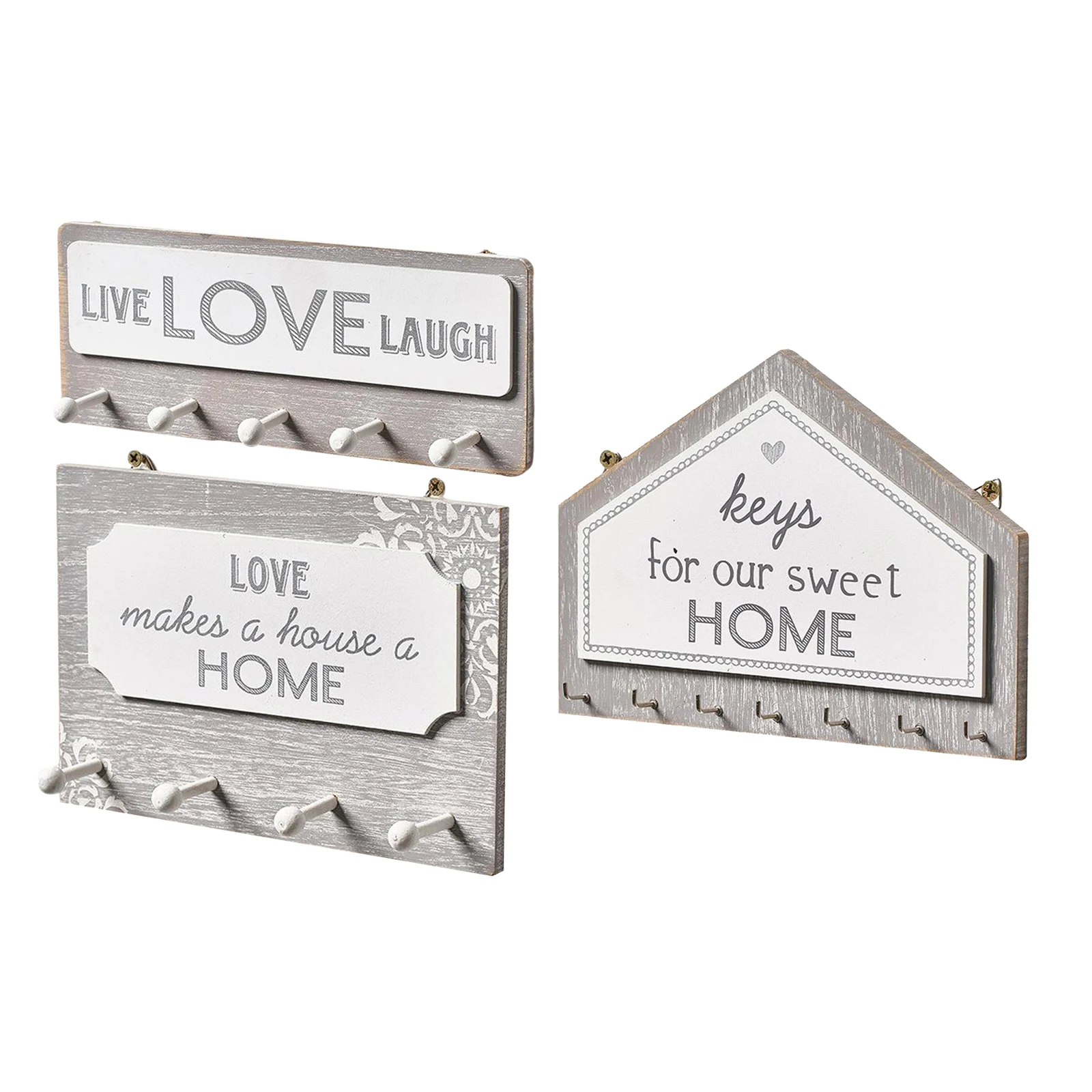 Wood Hanging Plaque Sign With Peg Hooks and 4/5/7 Hanging Hooks Wall Decoration with Letter Sign for Hanging Keys Coat Hat