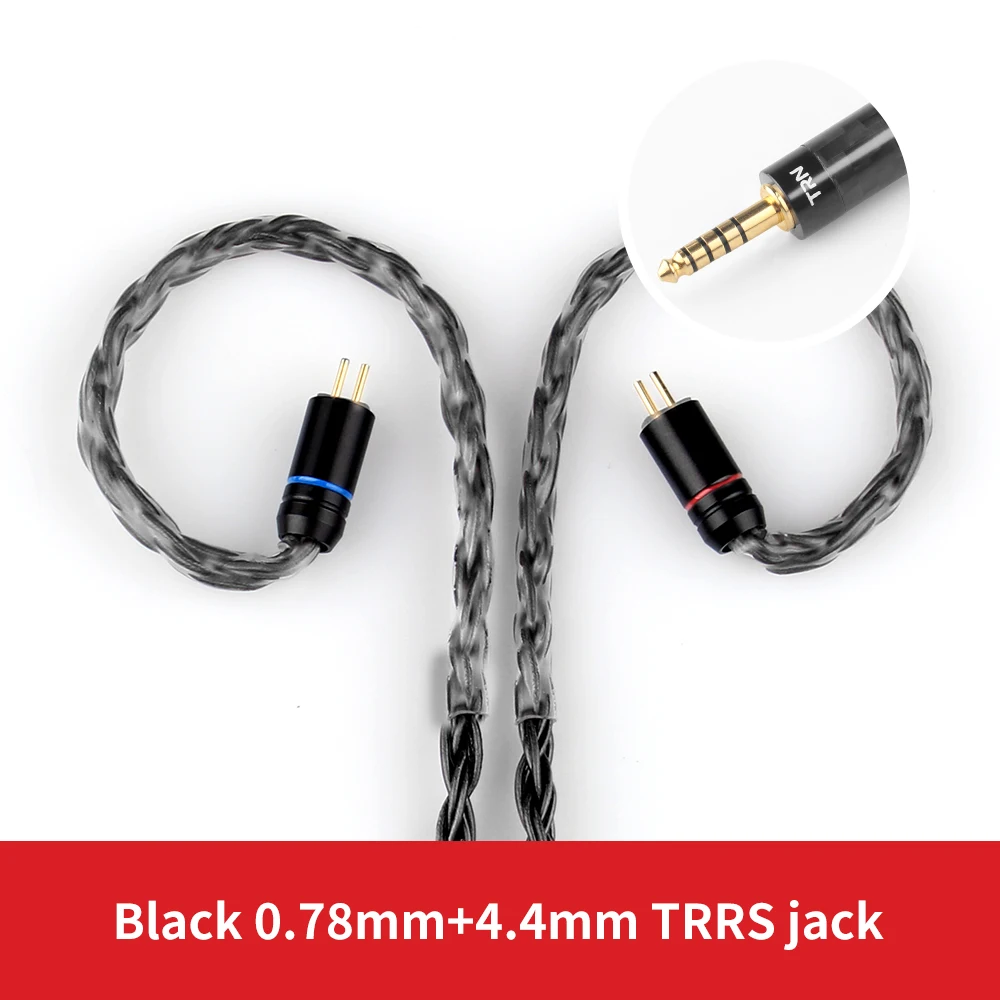 Black 0.78mm 4.4mm Лампа указателя 16 Core с серебряным покрытием 2,5/3,5/4,4 мм балансный кабель для 0,75 0,78 2pin/разъемом mmcx обновления Hifi кабель для лампа указателя V80/плотным верхним ворсом KZ/TFZ - Цвет: Black 0.78mm 4.4mm