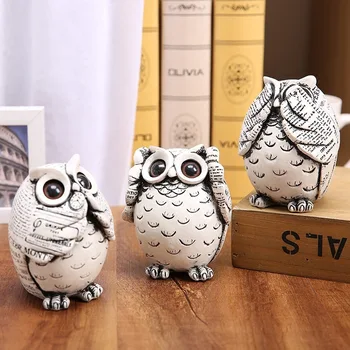 

3pcs/set Resin Retro Don't Look Don't Talk Don't Listen Style Owl Figurine Ornament Creative Vintage Sculpture Modern Home Decor