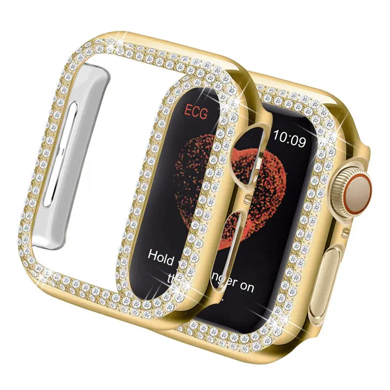 gold Bumper For Apple watch Case cover Apple watch 5 4 44mm 40mm 42mm 38mm Double Diamond Protector case iWatch 3 2 1 Accessories 44 - Цвет: gold
