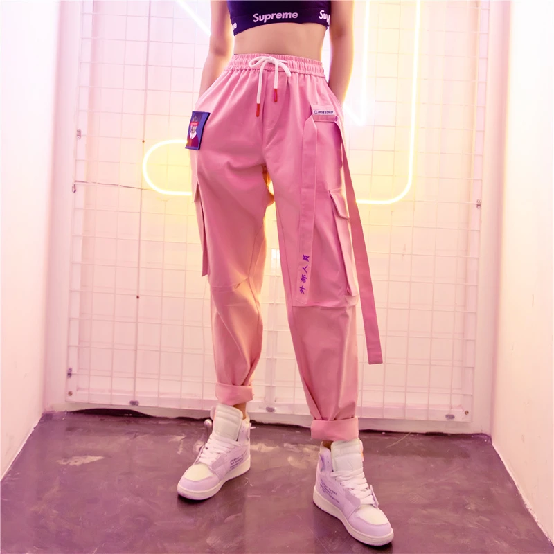 Hip Hop Harajuku Women's Cargo Pants New Plus Size Patchwork Straight Sweatpants Female 2020 Streetwear Sports Trousers KZ99 | Женская