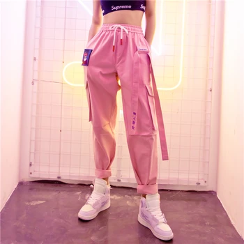 

Hip Hop Harajuku Women's Cargo Pants New Plus Size Patchwork Straight Sweatpants Female 2020 Streetwear Sports Trousers KZ99