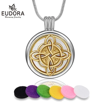 

EUDORA Aroma locket Necklace copper round Aromatherapy Essential Oil Diffuser Perfume locket necklace holds pictures jewelry X72