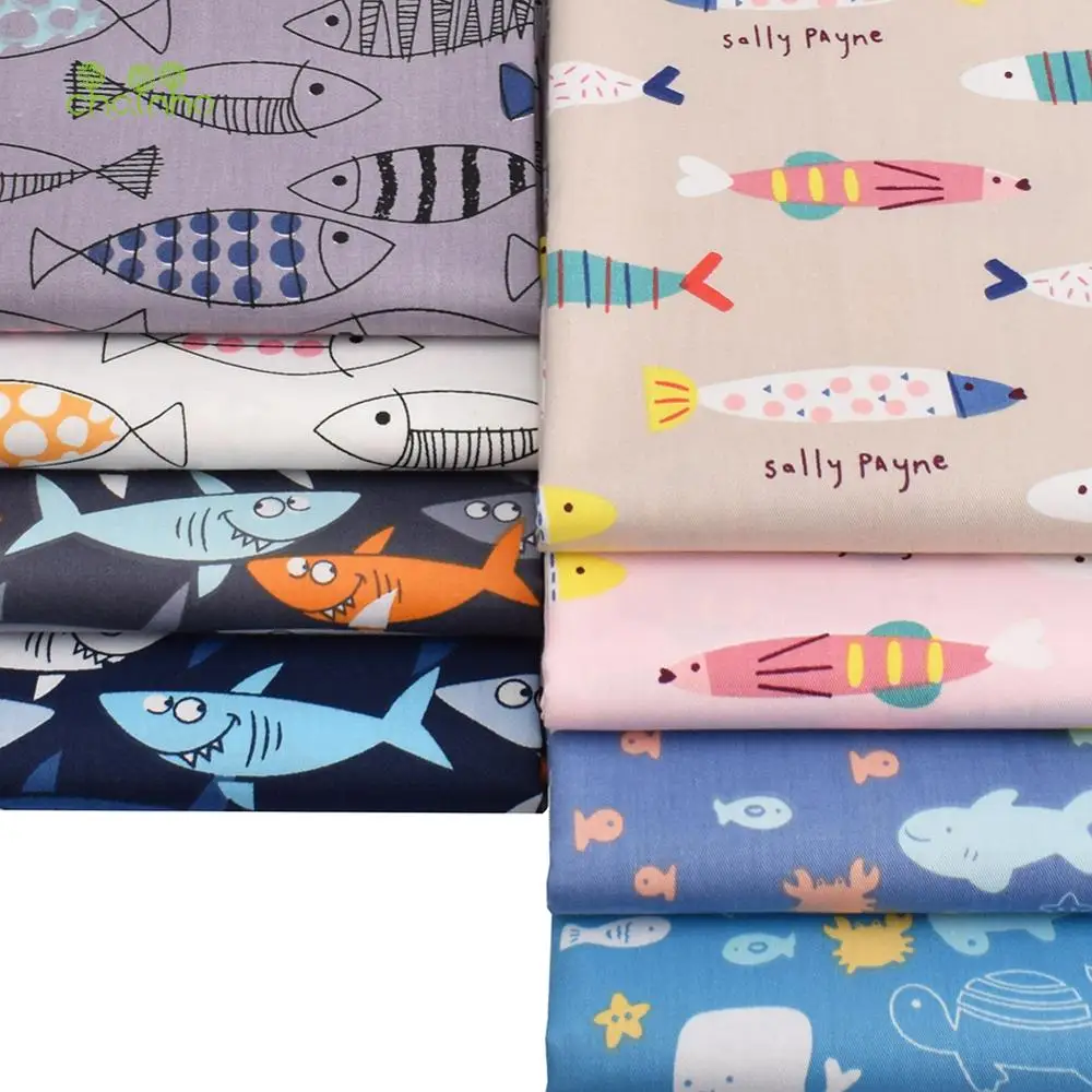 Chainho,Cartoon Fishes Pattern,Printed Twill Cotton Fabric,8 Design,DIY Sewing Quilting Material For Baby &Children's Bedclothes