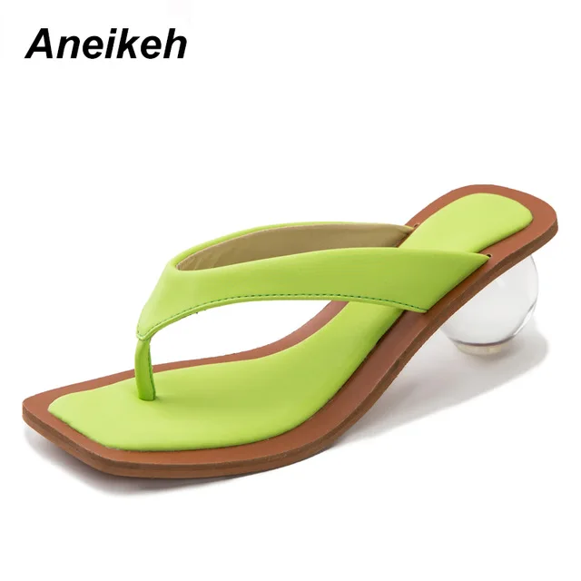 green Aneikeh/босоножки из искусственной кожи на высоком каблуке; летние модные женские туфли-лодочки без задника с квадратным носком; модельные туфли-лодочки; размеры 42-43 - Цвет: green