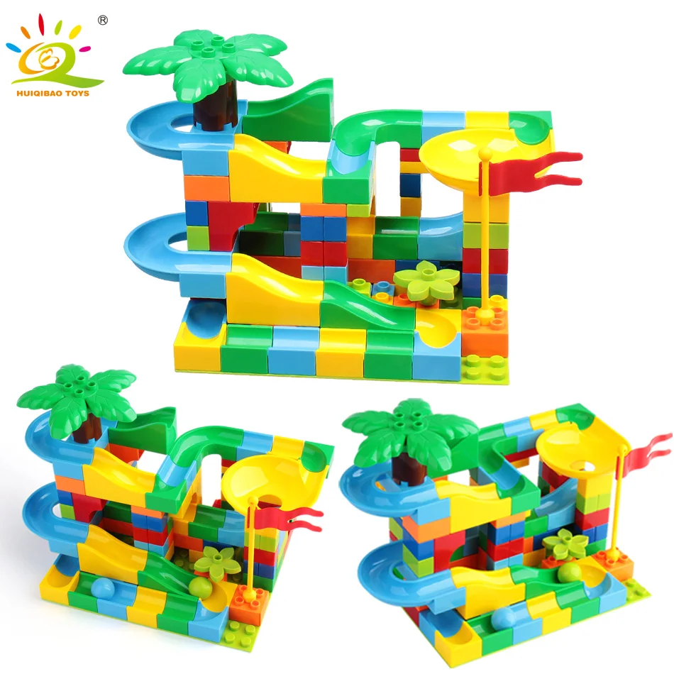 

HUIQIBAO TOYS 114Pcs Jungle Marble Race Run Building Blocks For Kids Legoingly Duploed Maze Ball Funnel Slide Construction brick