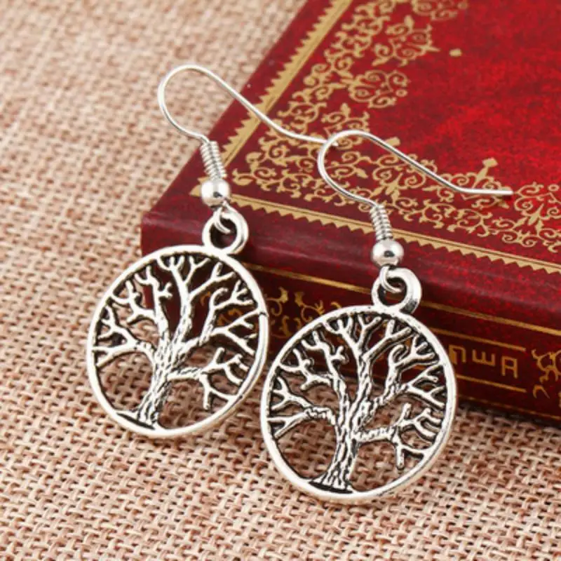 

Drop Earrings For Women Jewelry Vintage Punk Zinc Alloy Circle Brincos Dangling Long Hollow Tree Of Life Earrings
