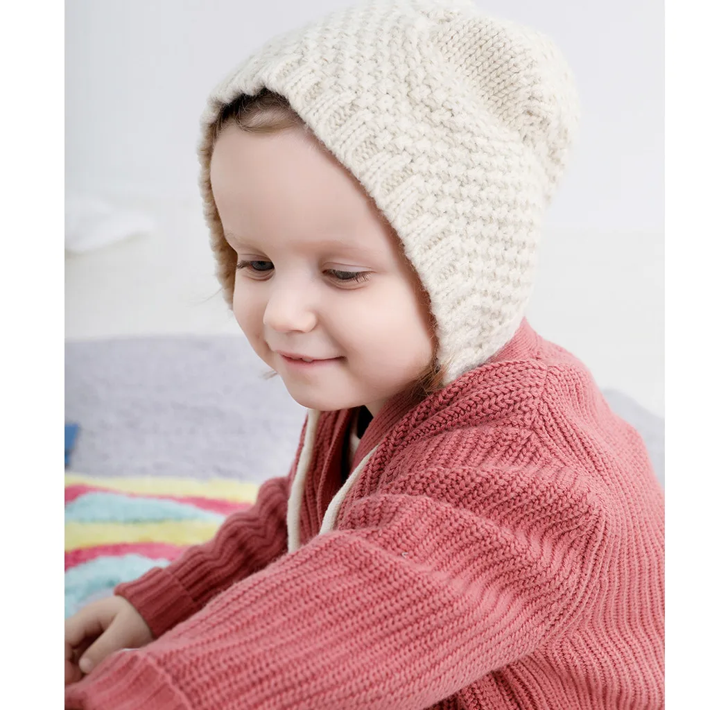 Newborn Winter warm Beanie Girl Boy Baby Infant Winter Warm Letter Earflap Knit Crochet Beanie baby accessories newborn czapki
