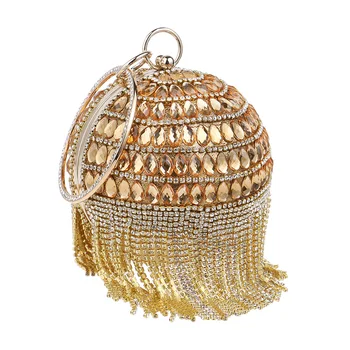 

Big Crystal Rhinestone Studded Luxury Women Handbag Diamond Tassel Metal Frame Shining Sparking Clutuh Purse Lady Evening Bag