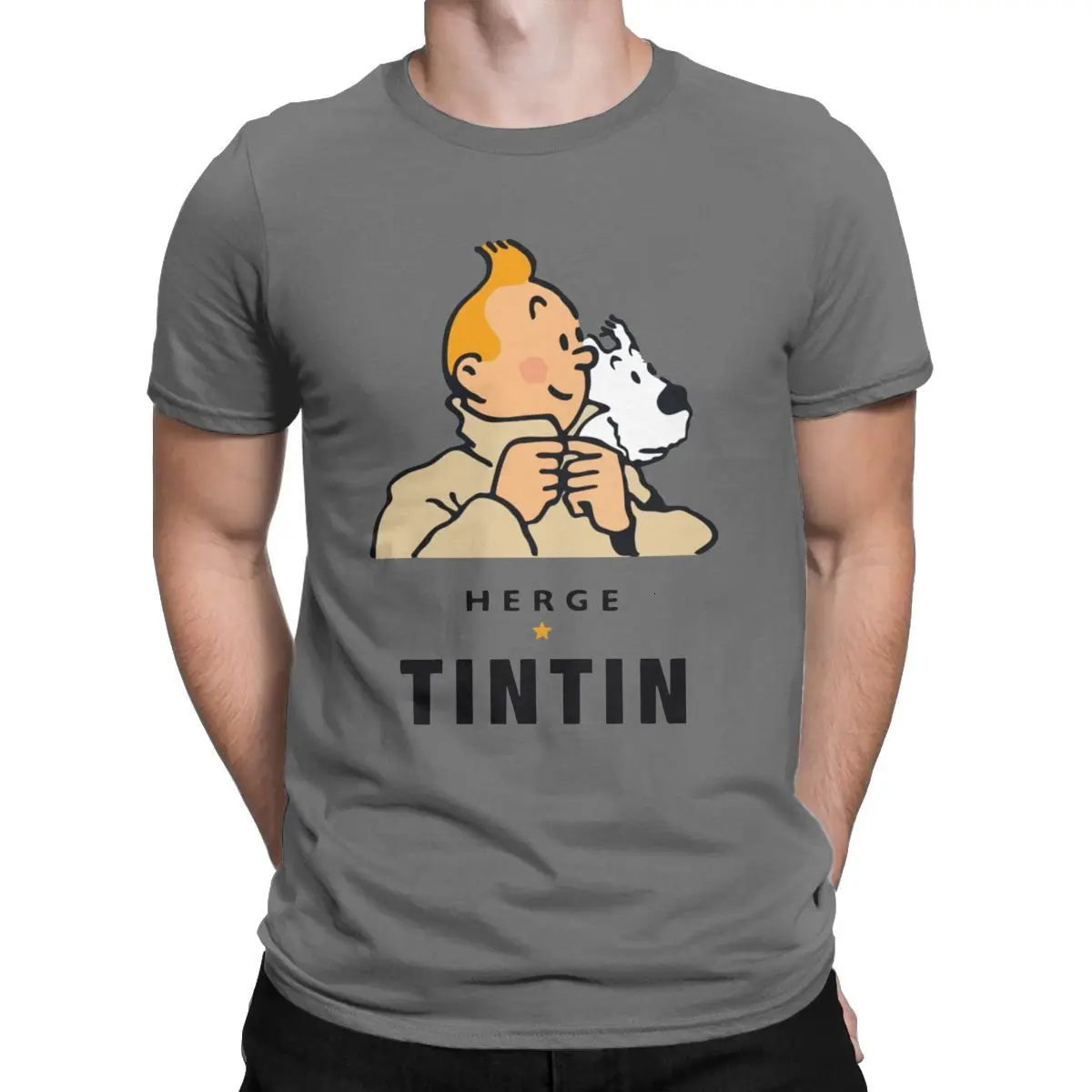 Dark Grey Tyburn Herge Tintin футболки мужские Приключения Тинтина Досуг хлопковые футболки с круглым вырезом футболки с коротким рукавом идея подарка одежда - Цвет: Dark Grey
