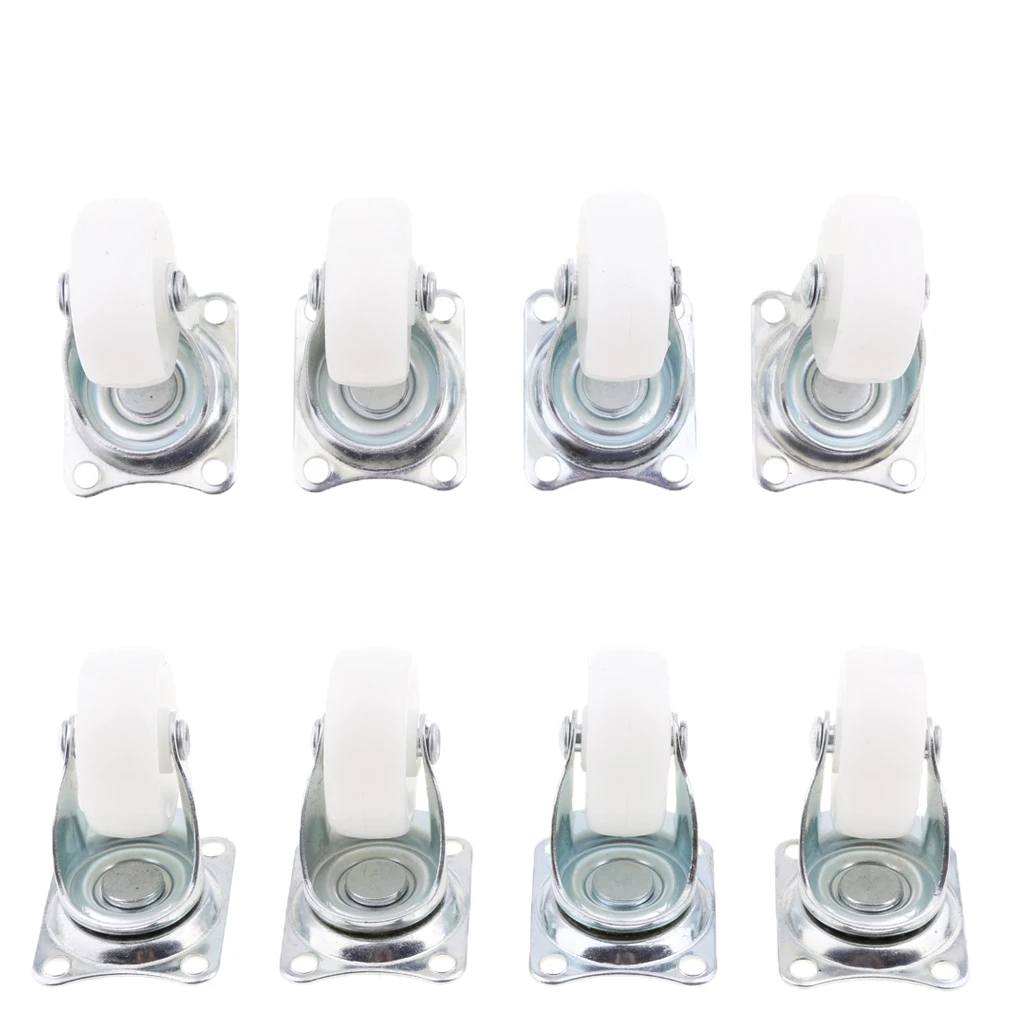 SWIVEL CASTORS 8PC 40mm WHEEL BALL BEARINGS FURNITURE TROLLEY castor White