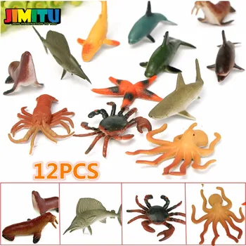 

JIMITU 12PCS/Set 4.5-8cm Plastic Marine Animal Figures Ocean Creatures Sea Life Shark Whale Crab Kids Toy