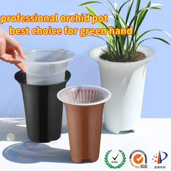 

Drain Flower Pot Reusable Outdoor Nursery With Holes Desktop Container Tool Clear Home Garden Planter double wall Orchid pot