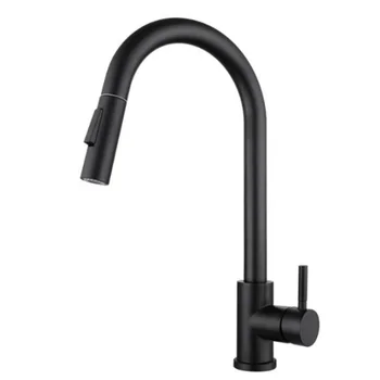 

304 Stainless Steel with Pull-Down Press Kitchen Spray Faucet Kitchen Pull-Out Sink Faucet Press Activated Faucet Black