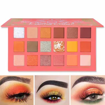 

18 vivid colors Coral Eyeshadow palette gloss Matte summer Eyeshadow Makeup look Bright pigmented eyes Nude Cosmetics
