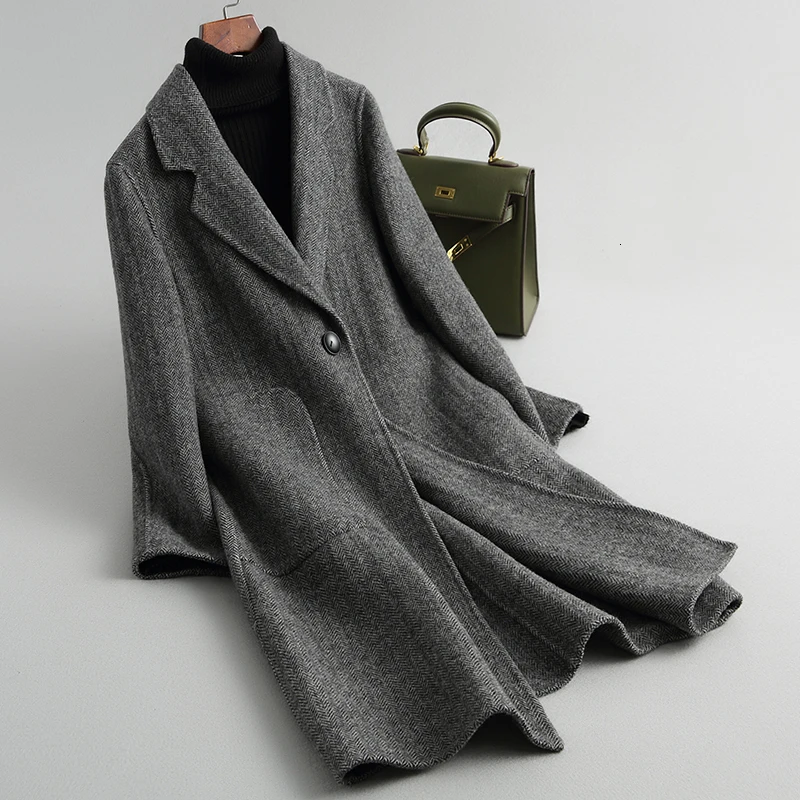 YOLANFAIRY Autumn Winter Double Sided Cashmere Coat Women Long Warm Plaid Wool Jackets Top Quality Abrigo Ydda01a MF645 | Женская одежда
