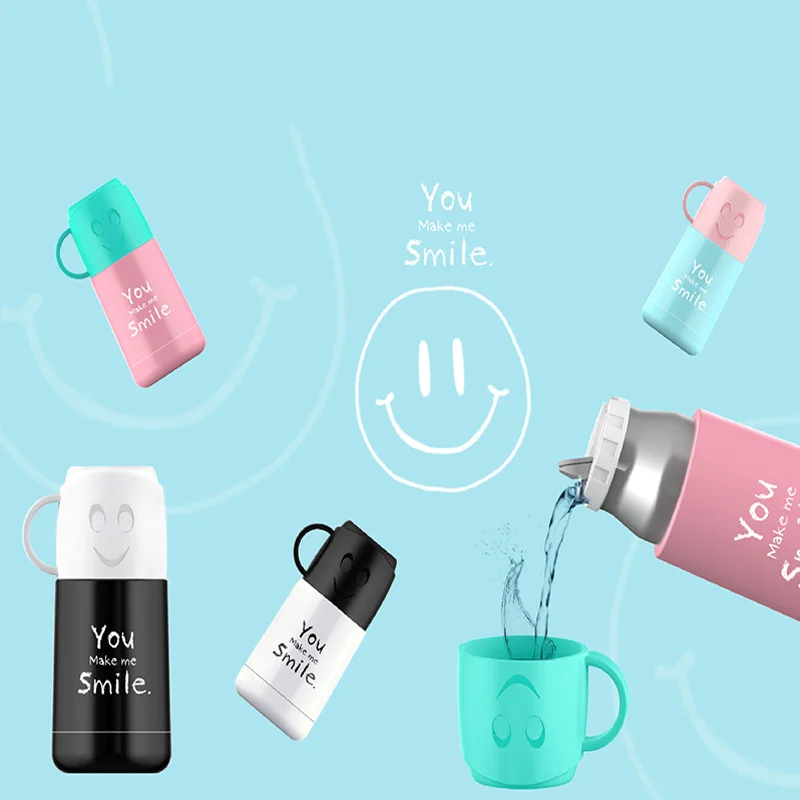 Smile Face Thermos Cups Portable Water Bottle Adult Travel Bottles Vacuum Flask