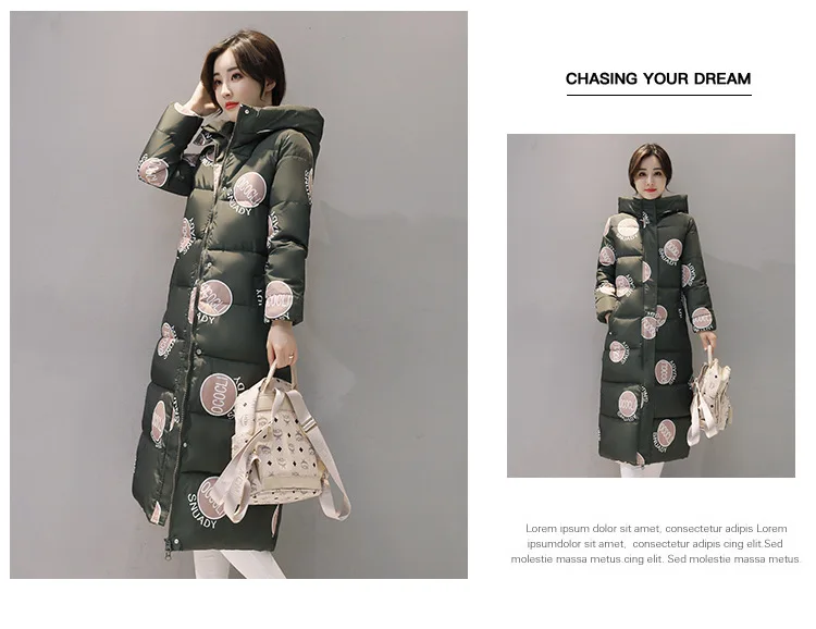 New Style Camouflage Hooded Cotton-padded Clothes Women's Winter Mid-length over-the-Knee Cotton Coat Hooded Thick Slim Fit