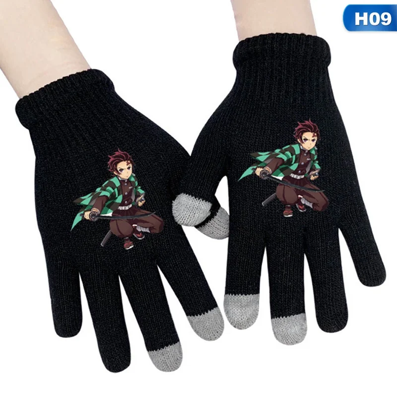 Demon Slayer: Kimetsu No Yaiba вязаные перчатки, теплые хлопковые перчатки на все пальцы, рукавица на запястье, аксессуары для косплея, подарок на зиму